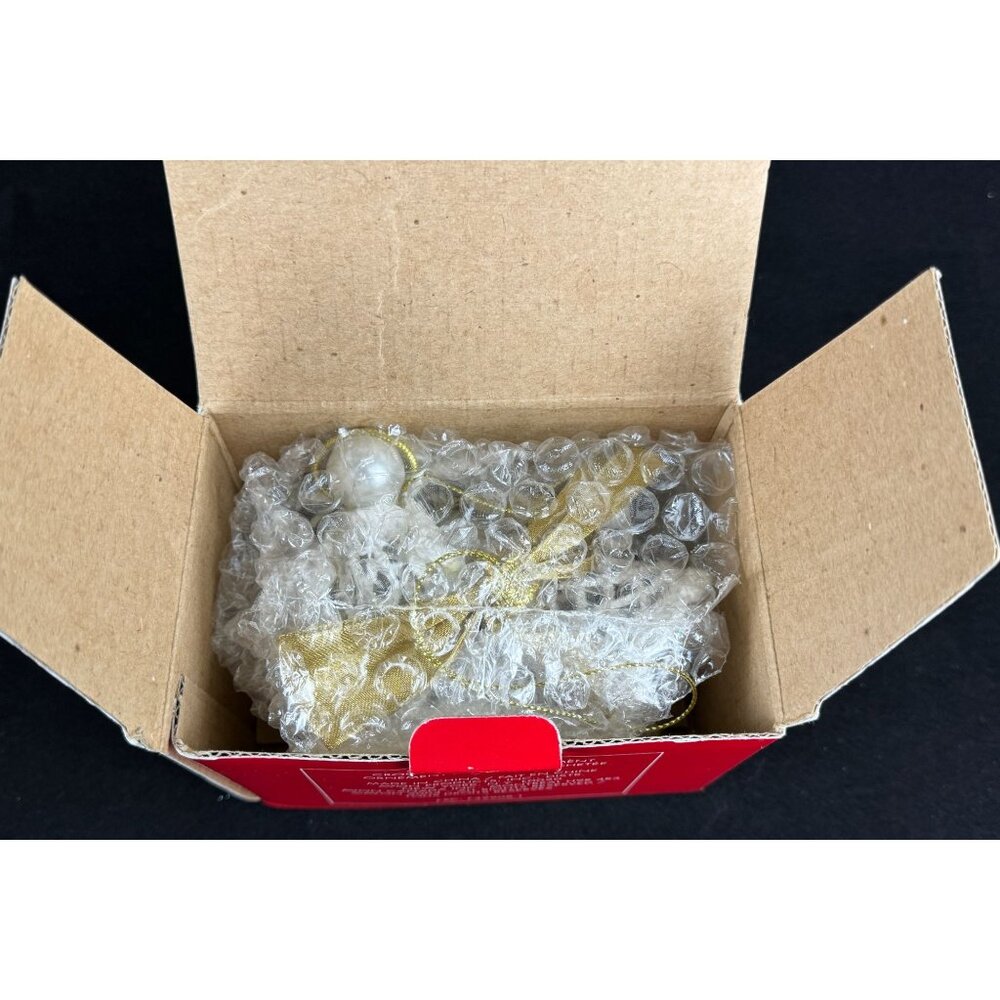 Avon Crocheted Lace Ornament Angels 13 inches White Gold Bow in Box F32908-1 - Picture 10 of 15